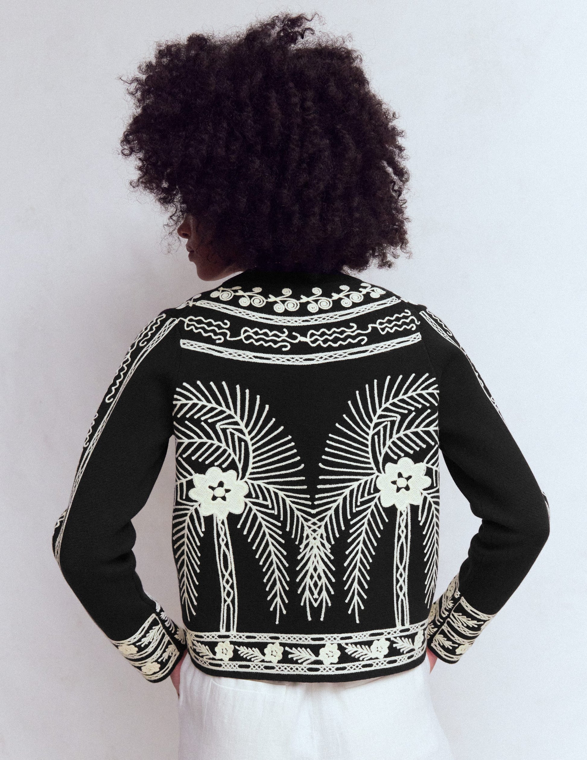 Elena Stand Neck Jacket-Black Embroidery-3