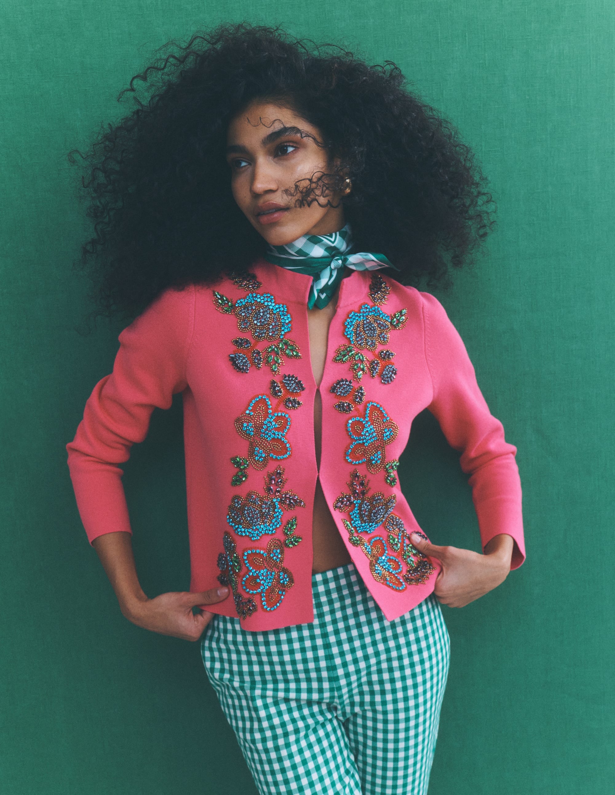Elena Stand Neck Jacket-Pink Embroidery - Image 6