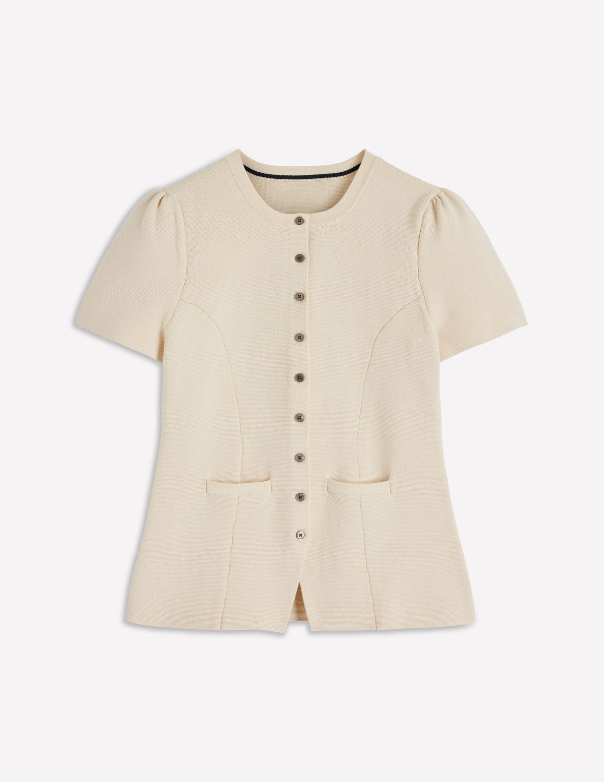 Kurzärmlige Strickjacke-Naturweiß - Image 6