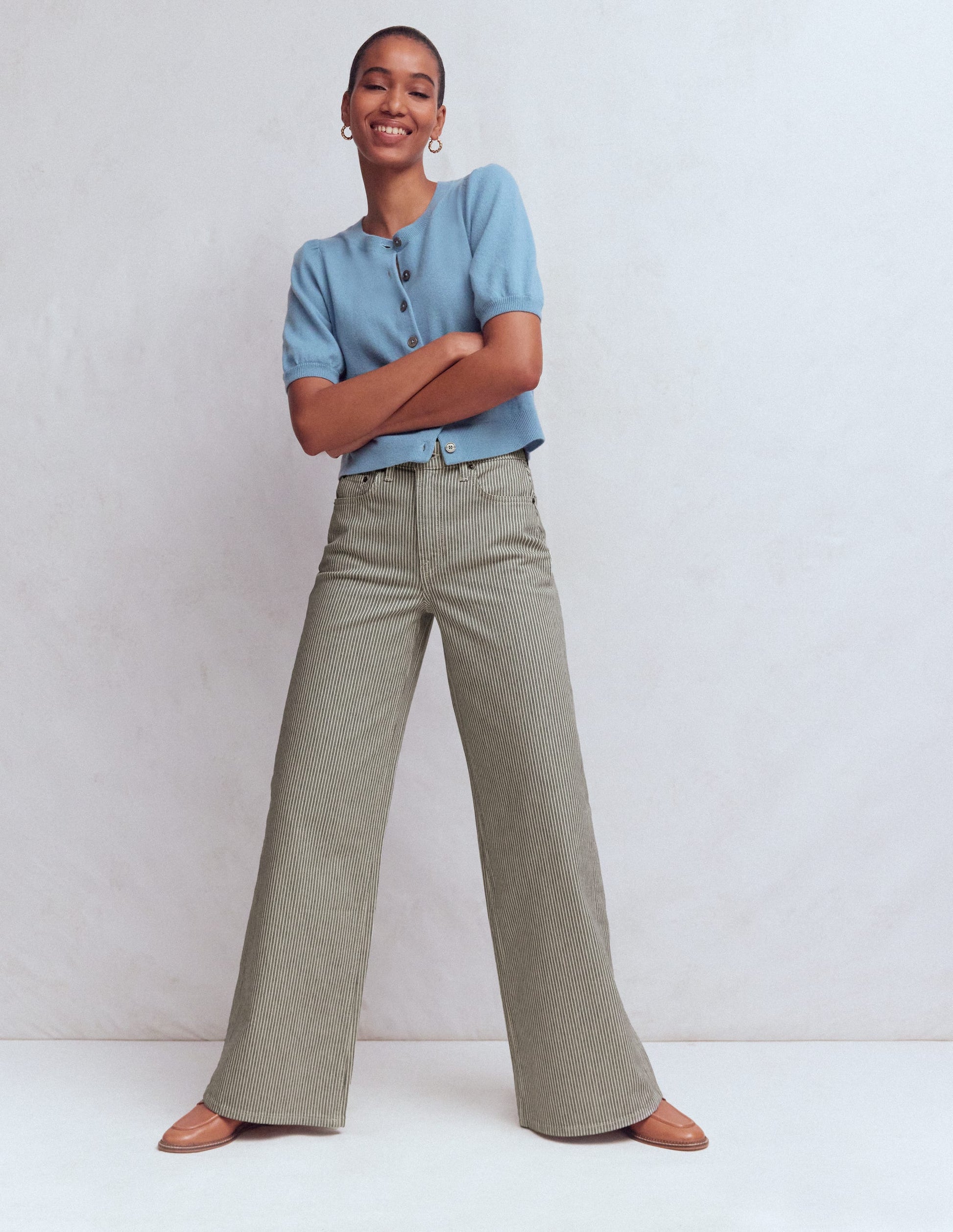 High Rise Wide Leg Jeans-Blue Stripe-1