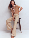 Jean large taille haute-Rayé fauve écru