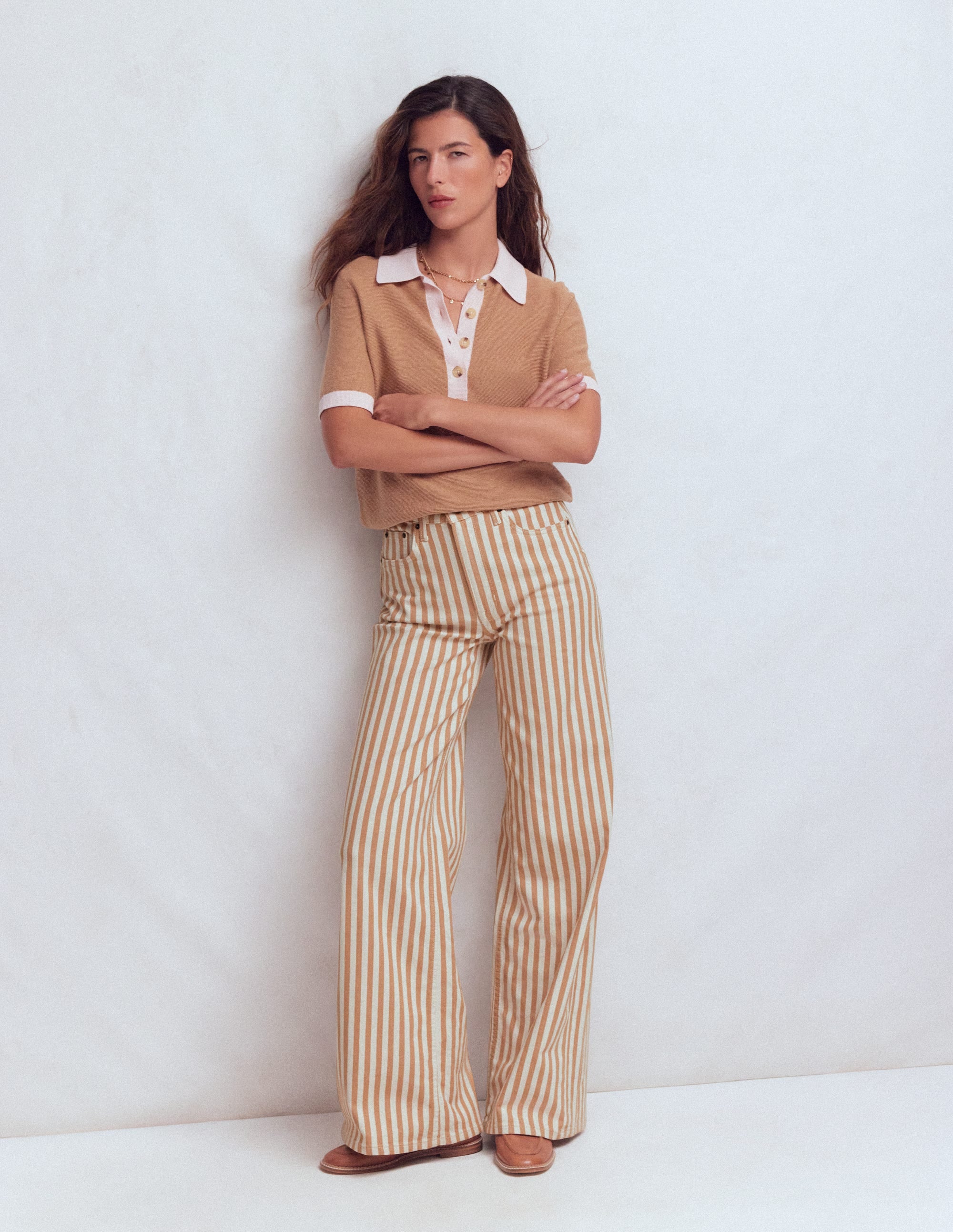 Jean large taille haute-Rayé fauve écru - Image 6