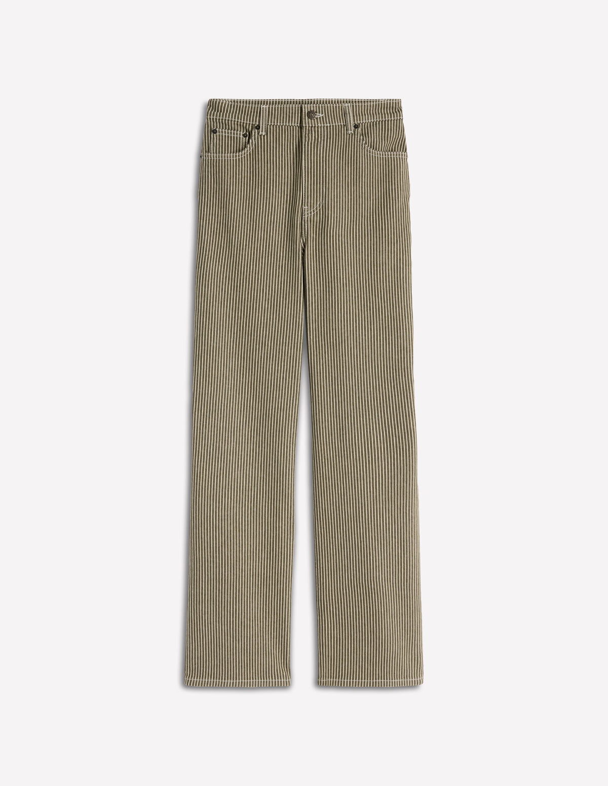 Jeans mit hohem Bund und geradem, weitem Bein-Olivgrün Beige Streifen - Image 5