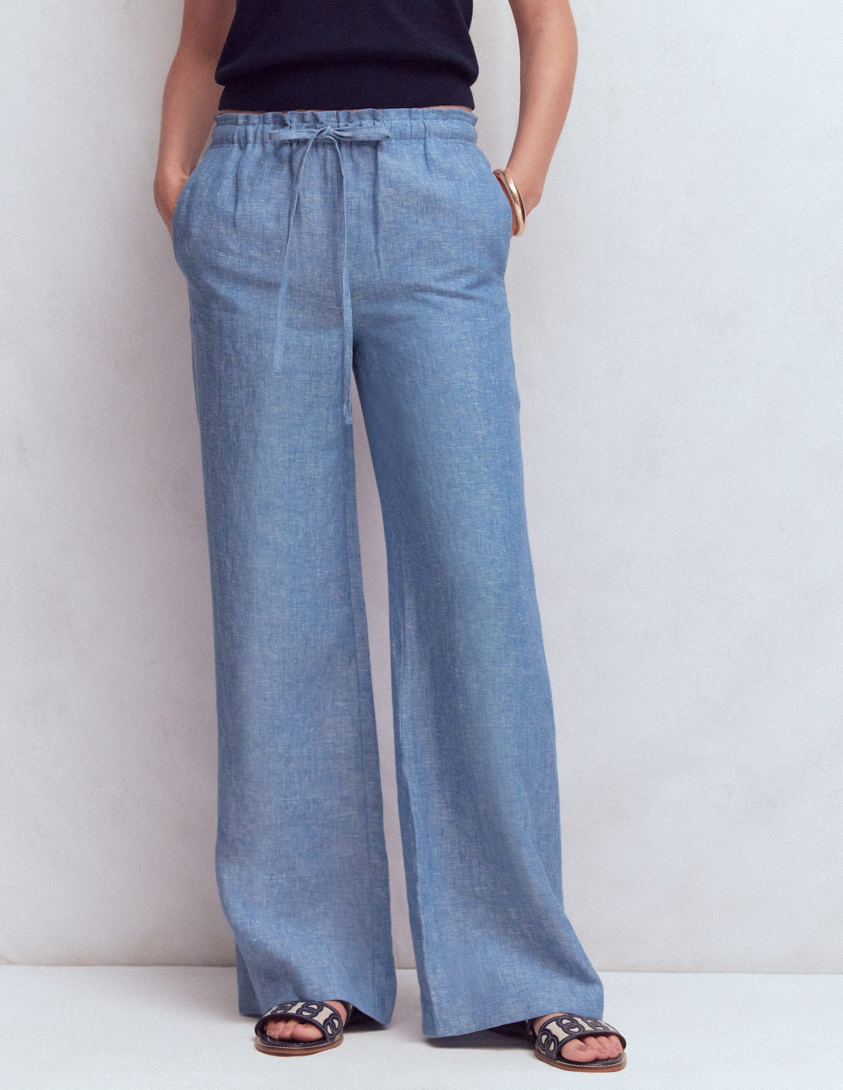 Pantalon Islington en lin-Chambray Bleu - Image 4