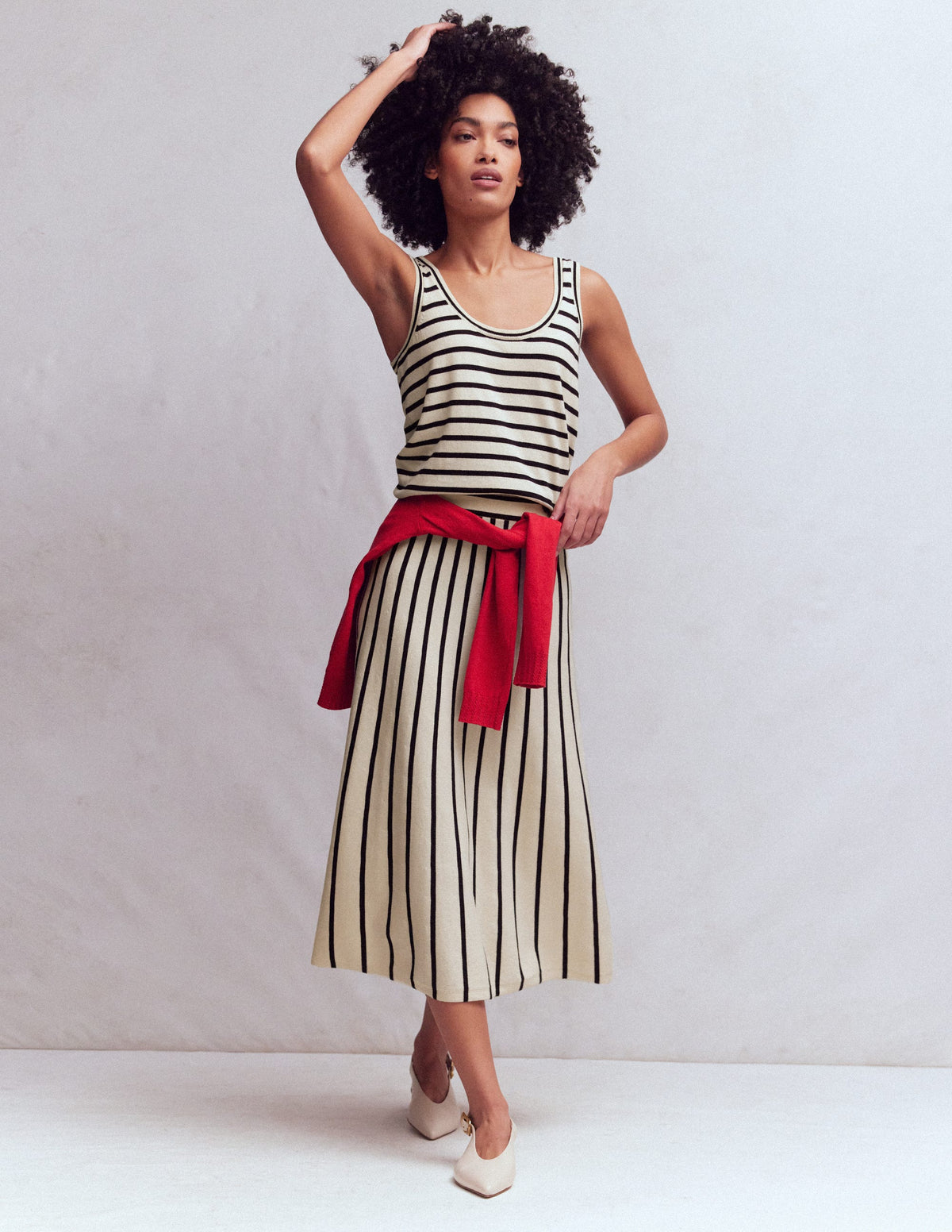 Jupe midi Liz en maille-Rayé ivoire-1