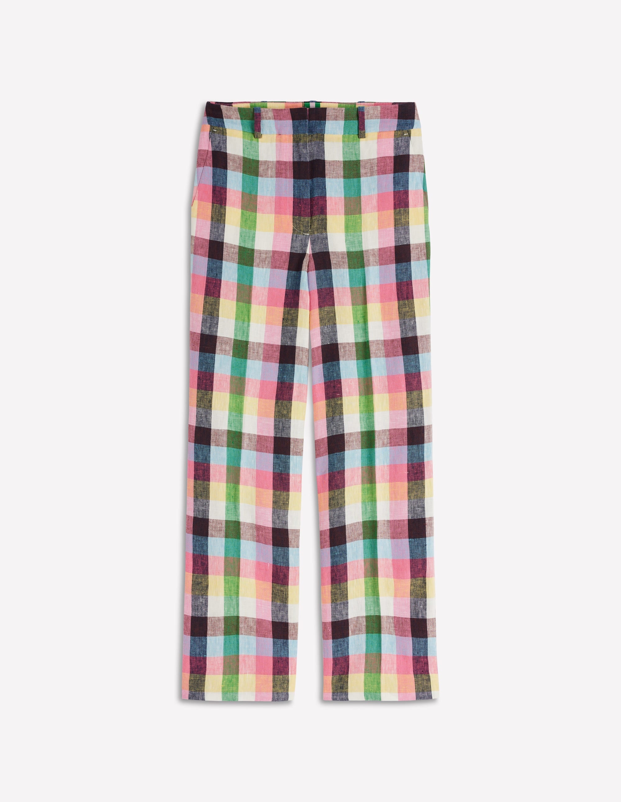 Canonbury 7/8 Linen Trousers-Soft Yellow, Pink Multigingham - Image 6