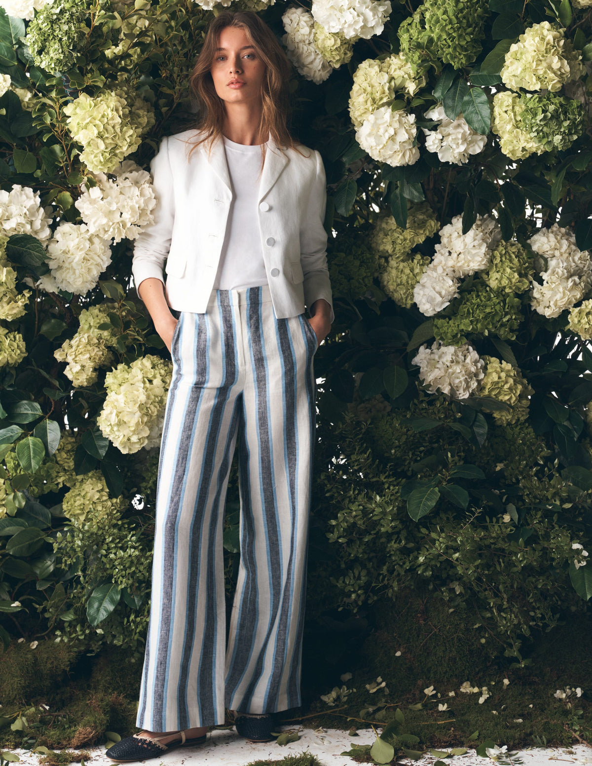 Pantalon Belgravia en lin-Rayé bleu et blanc - Image 1