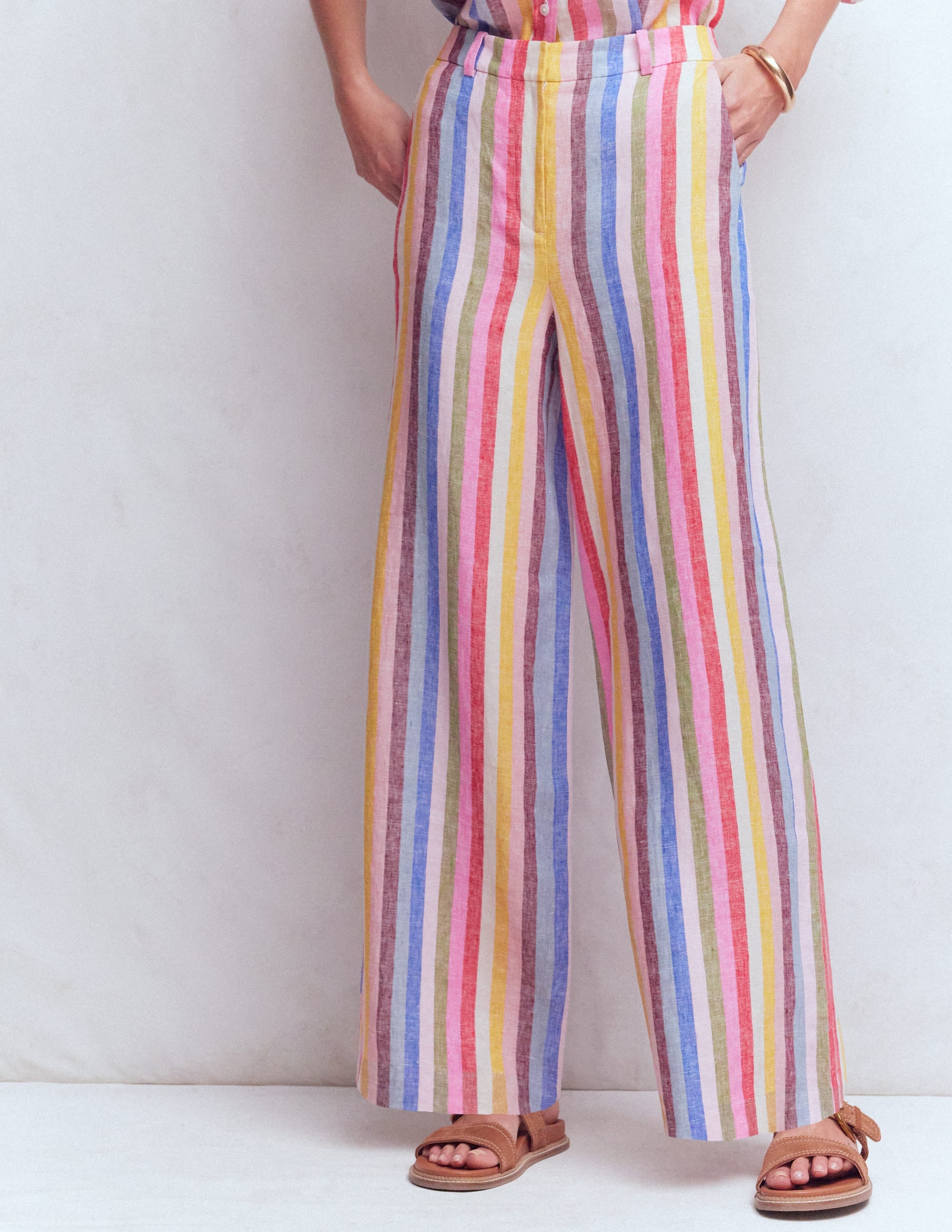 Belgravia Leinenhose-Ackerbohnengrün/Pink, Gestreift - Image 5