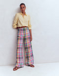 Kensington Linen Trousers-Blue, Pink and Green Madras