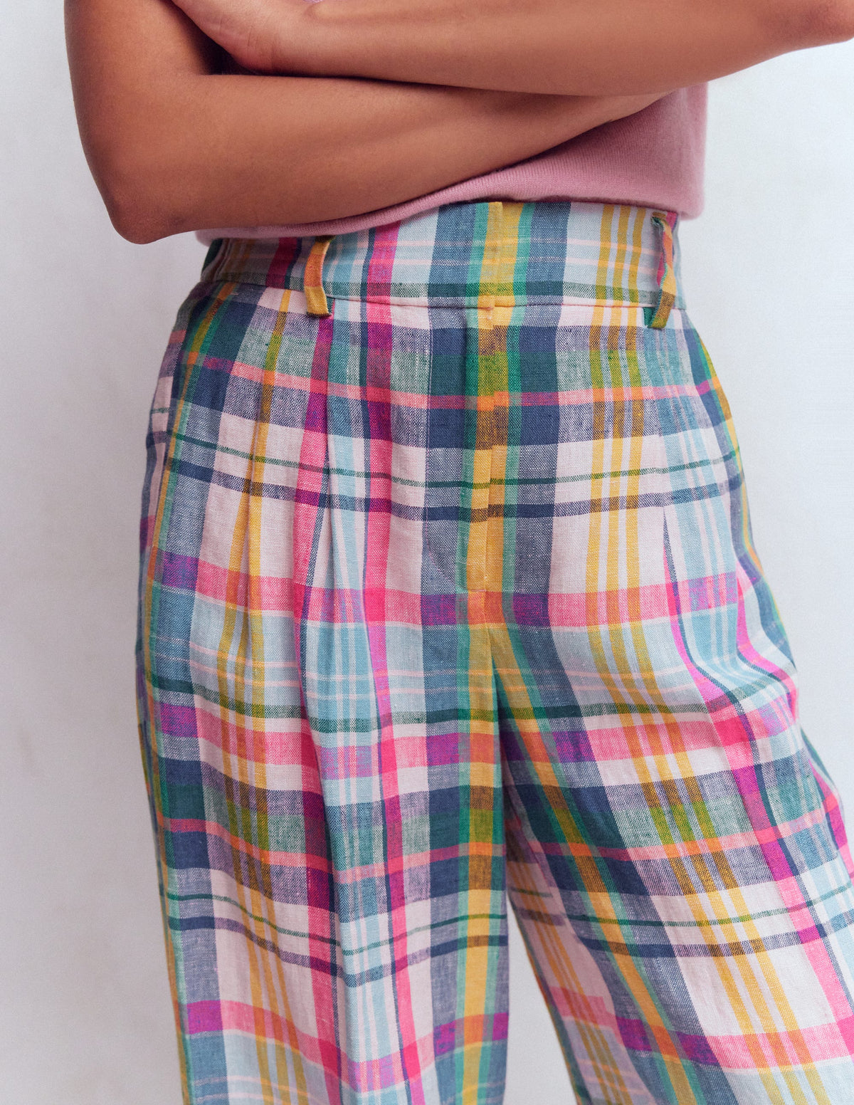 Kensington Linen Trousers-Blue, Pink and Green Madras - Image 2