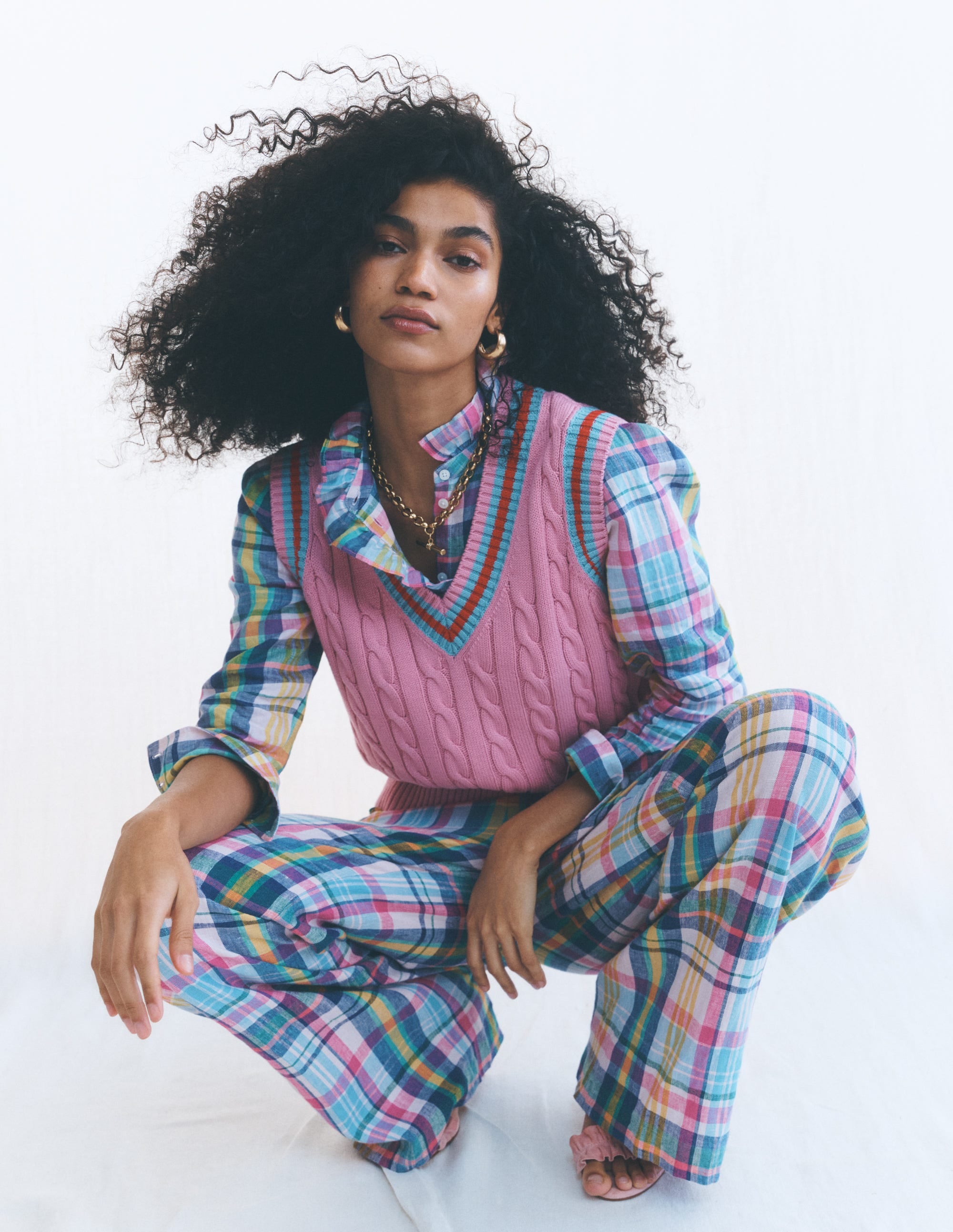 Kensington Linen Trousers-Blue, Pink and Green Madras - Image 6