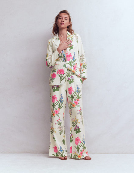 Kensington Leinenhose-Naturweiß, Zarte Blüten