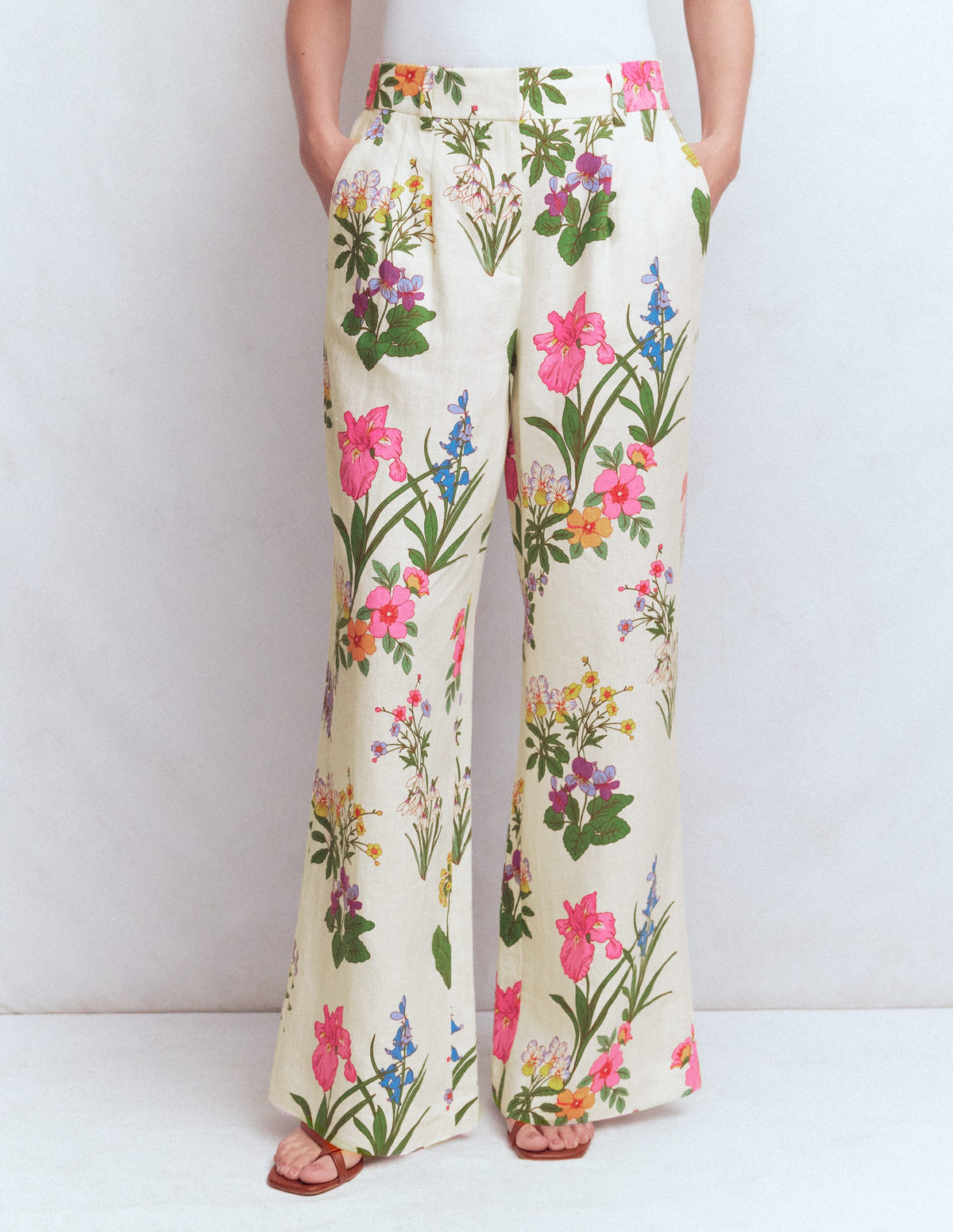 Kensington Leinenhose-Naturweiß, Zarte Blüten-5