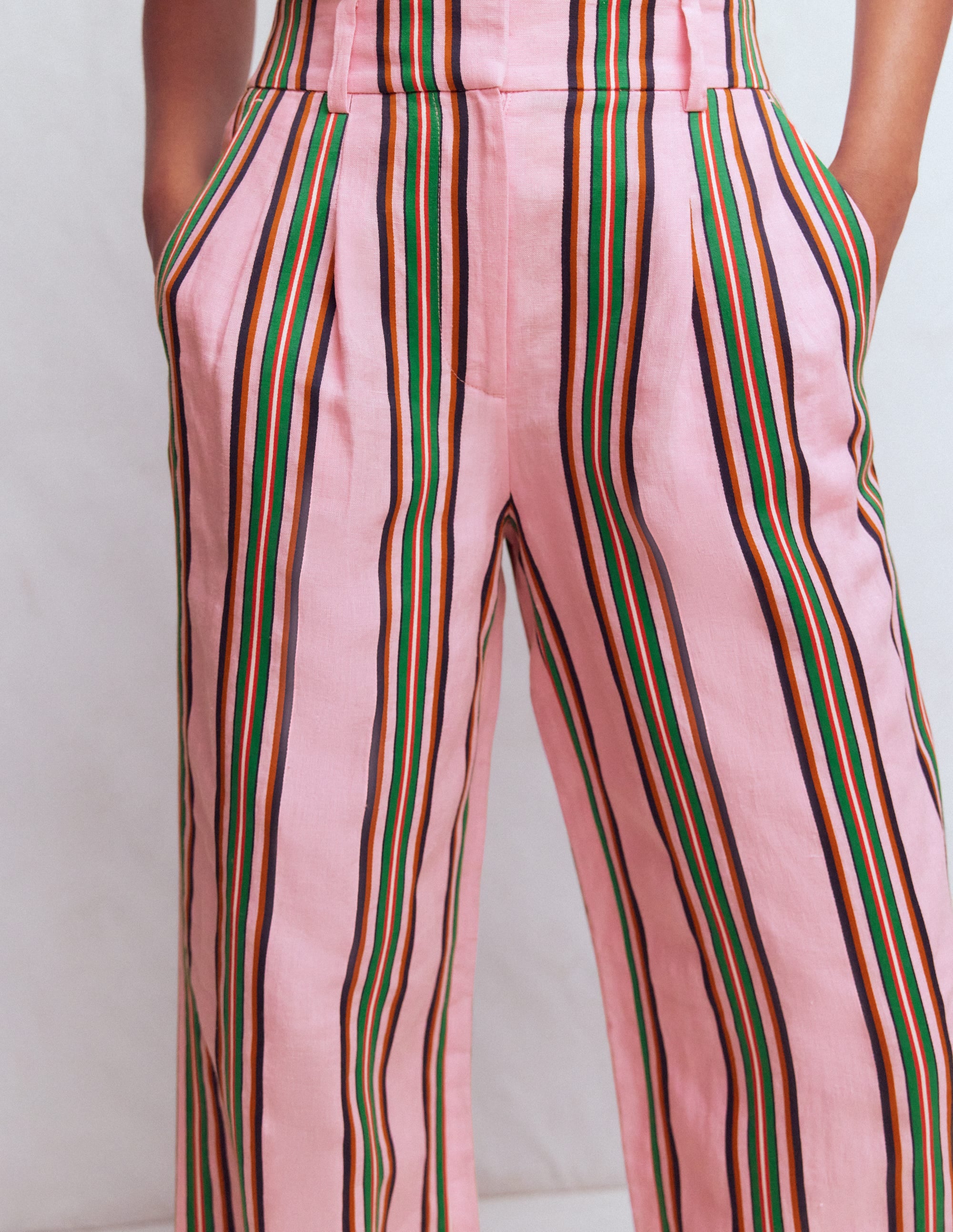 Pantalon Kensington en lin-Rayé rose et vert - Image 2