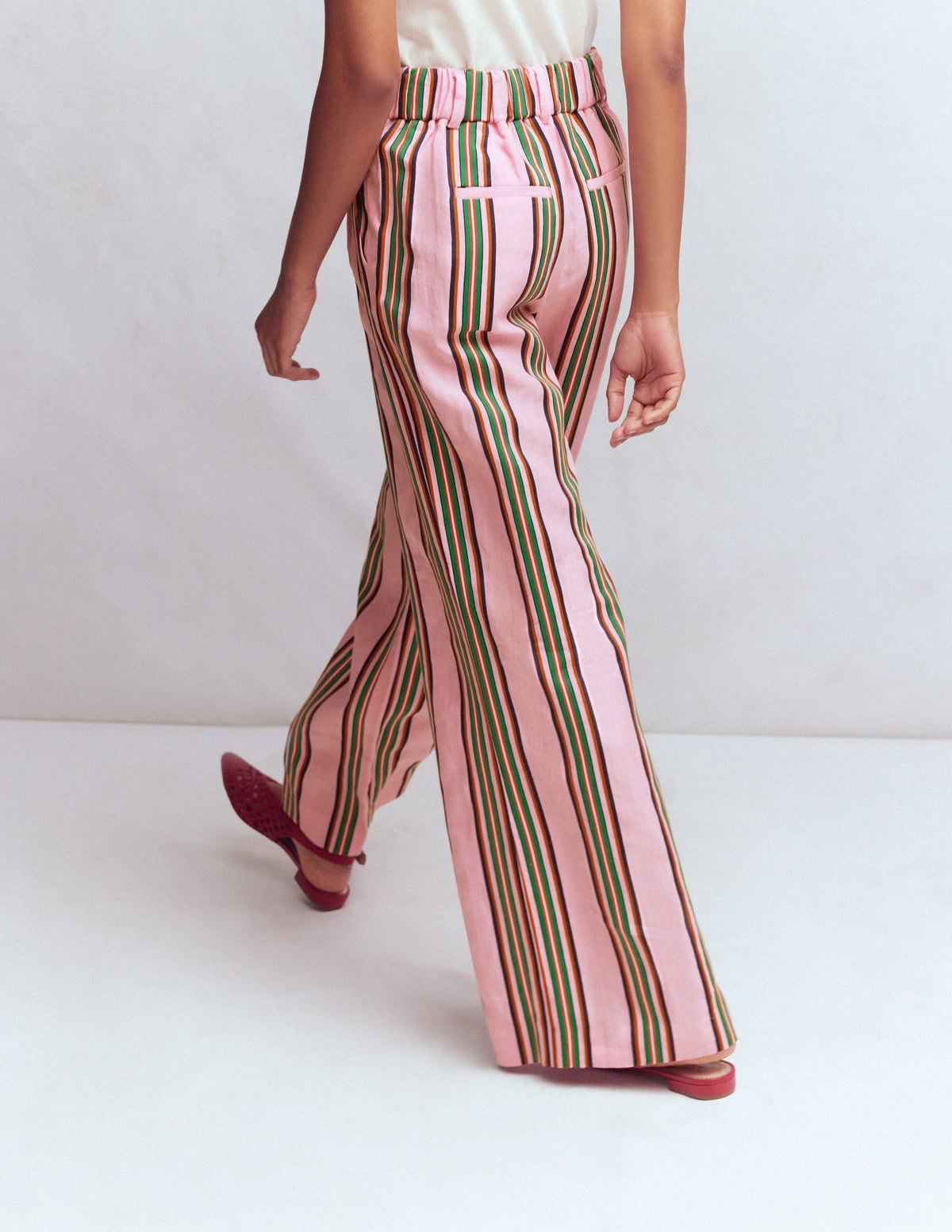 Pantalon Kensington en lin-Rayé rose et vert - Image 3