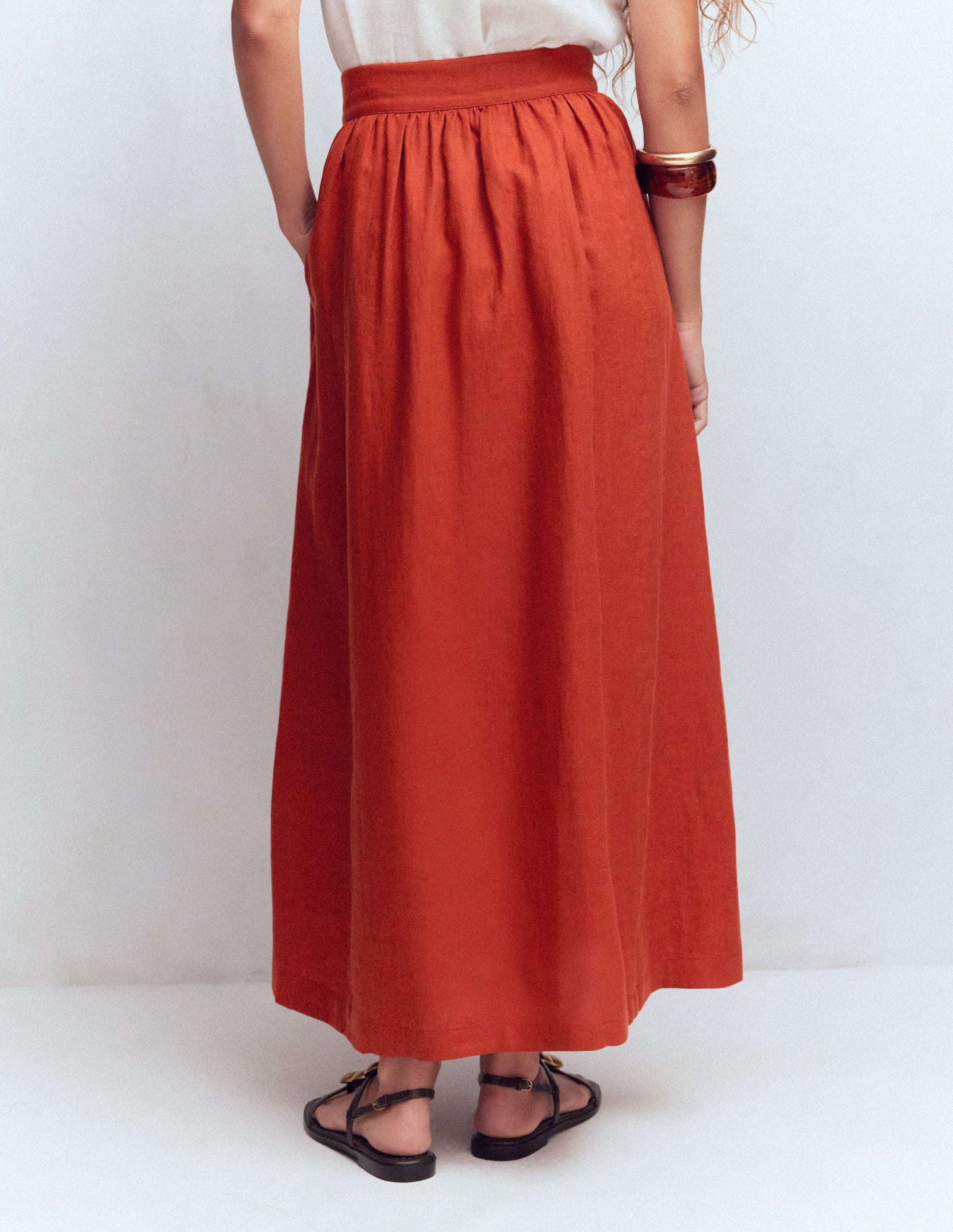 Emma Maxirock aus Leinen-Braun-Orange-3