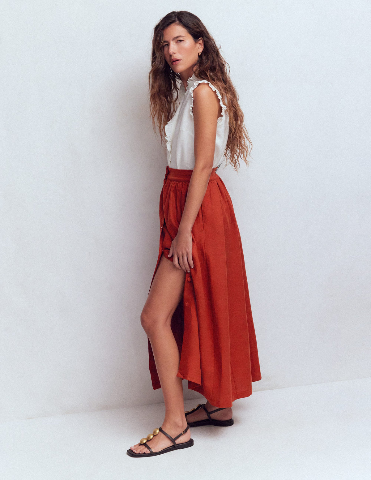 Emma Maxirock aus Leinen-Braun-Orange-4