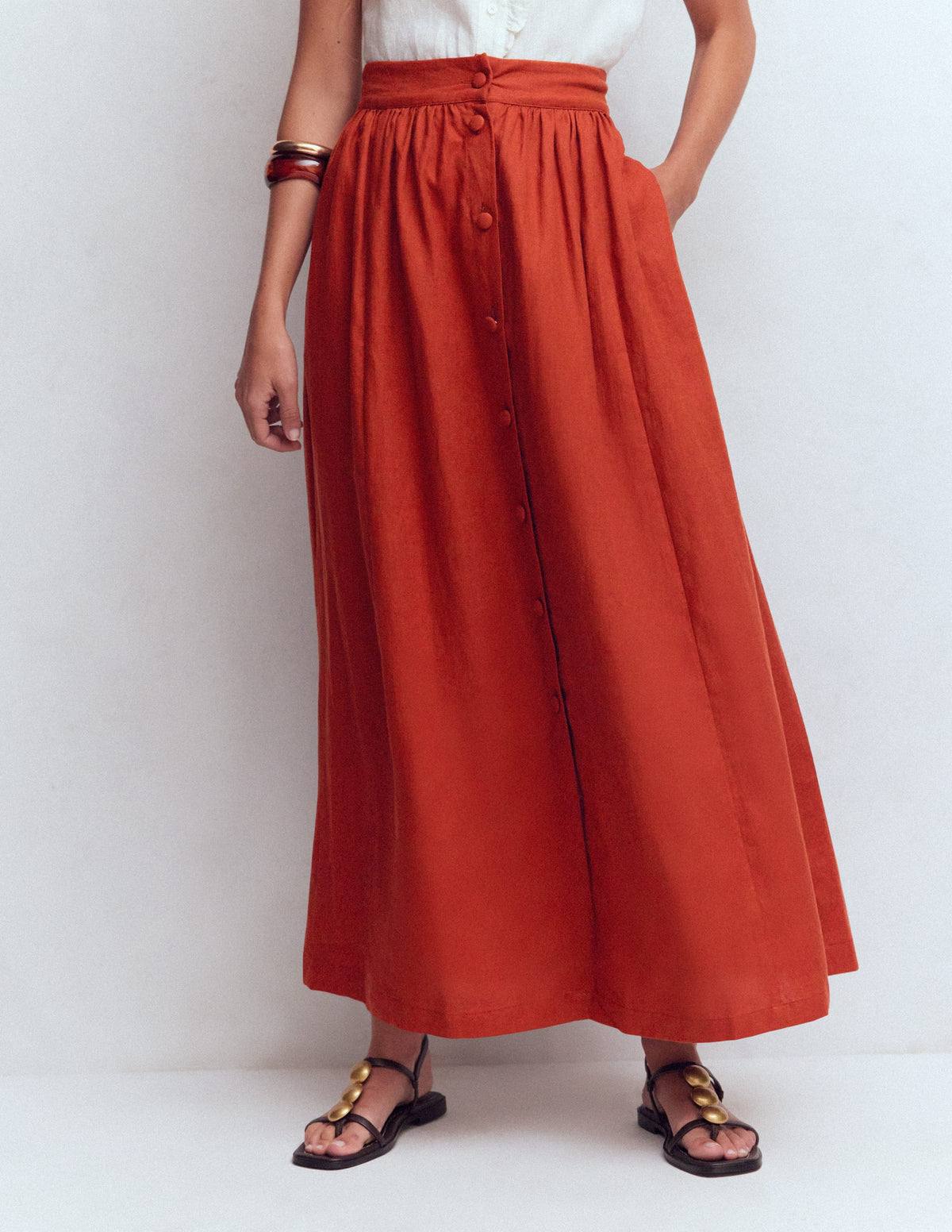 Emma Maxirock aus Leinen-Braun-Orange-5