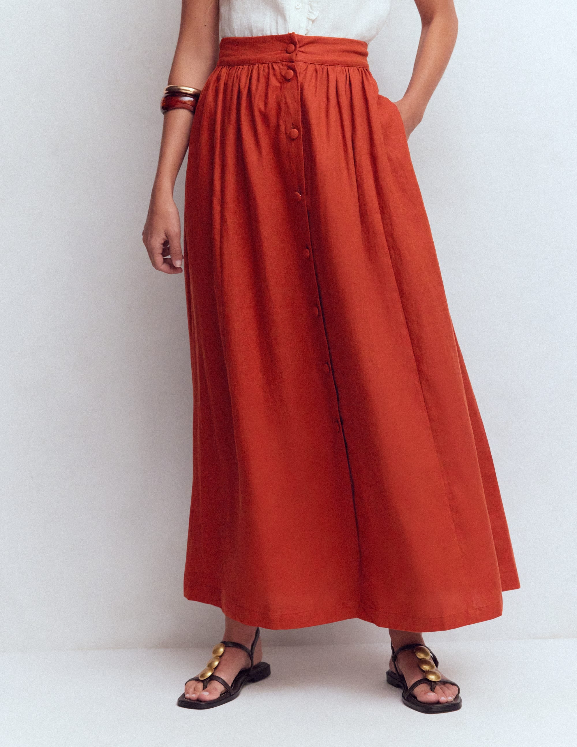 Emma Maxirock aus Leinen-Braun-Orange - Image 5
