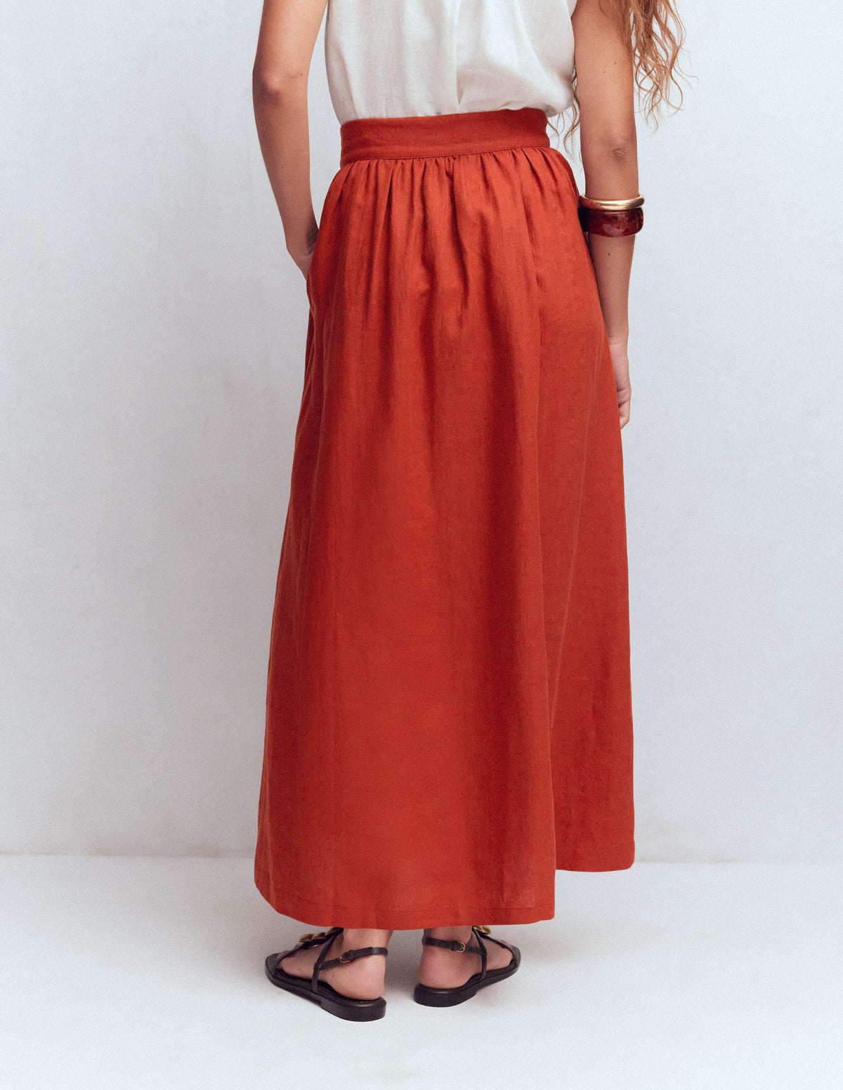 Emma Maxirock aus Leinen-Braun-Orange - Image 7