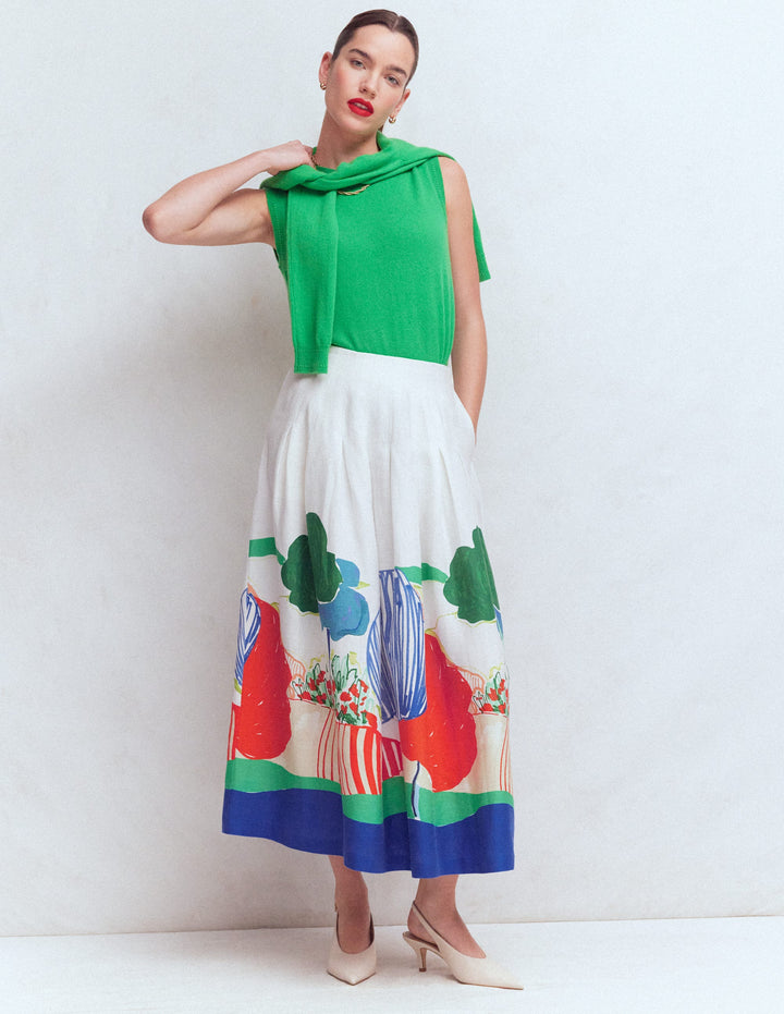 Jupe Valentina en lin-Multi, motif Abstract Valley