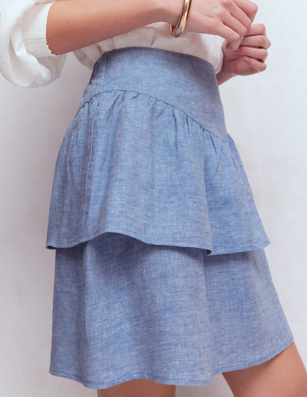 Gestufter Leinenrock-Blauer Faux Uni - Image 2