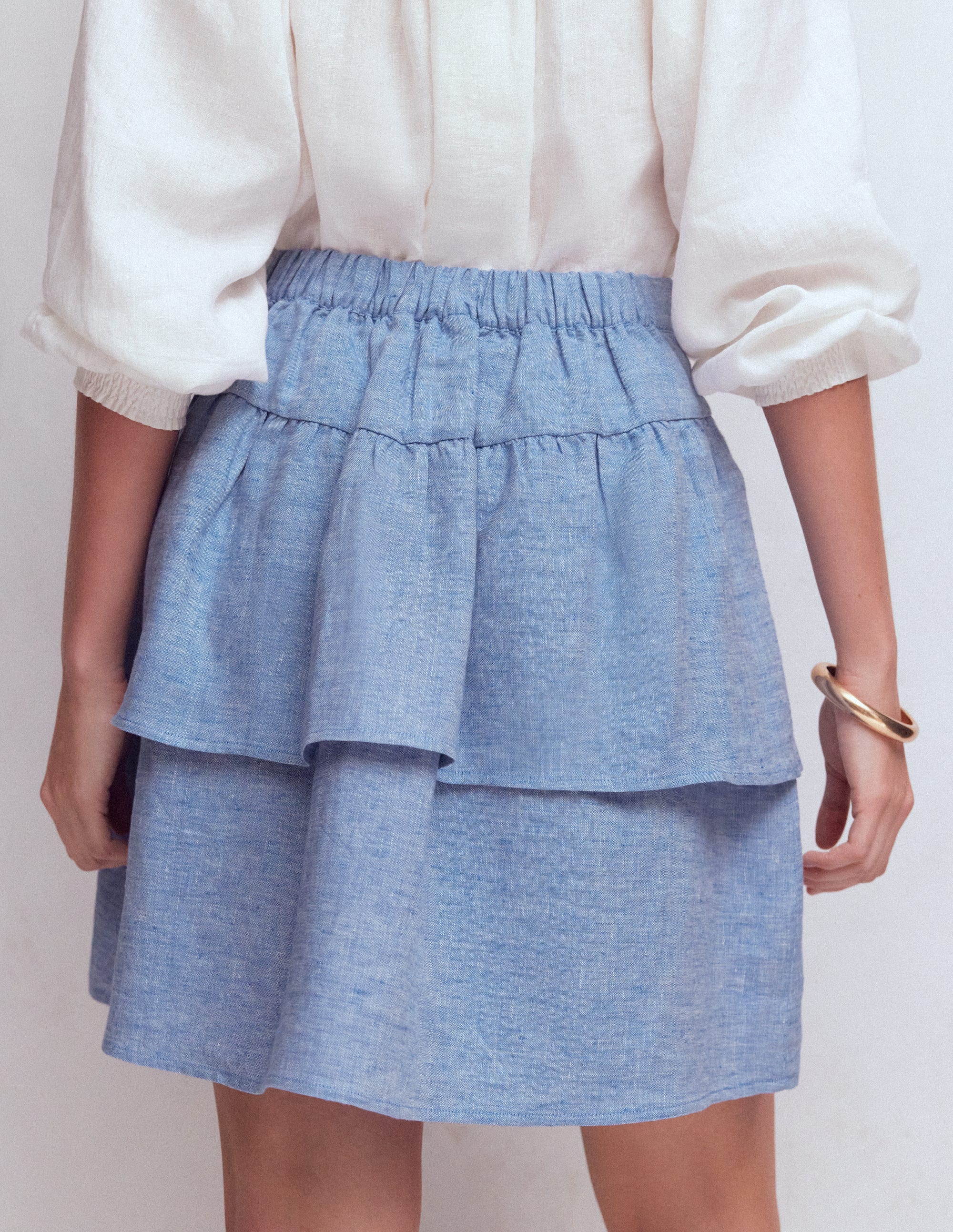 Gestufter Leinenrock-Blauer Faux Uni - Image 3