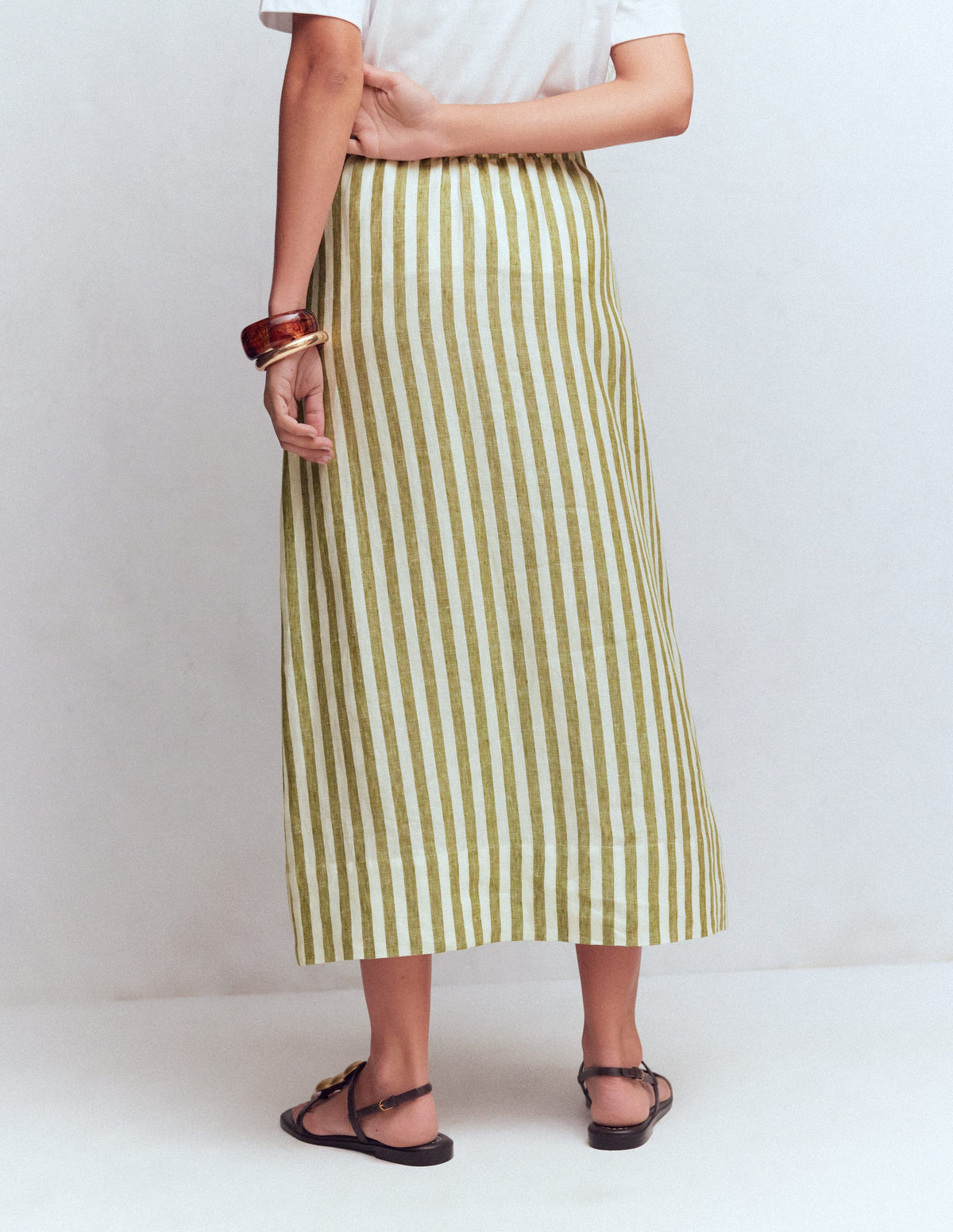 Layla Linen Skirt-Green Stripe-3