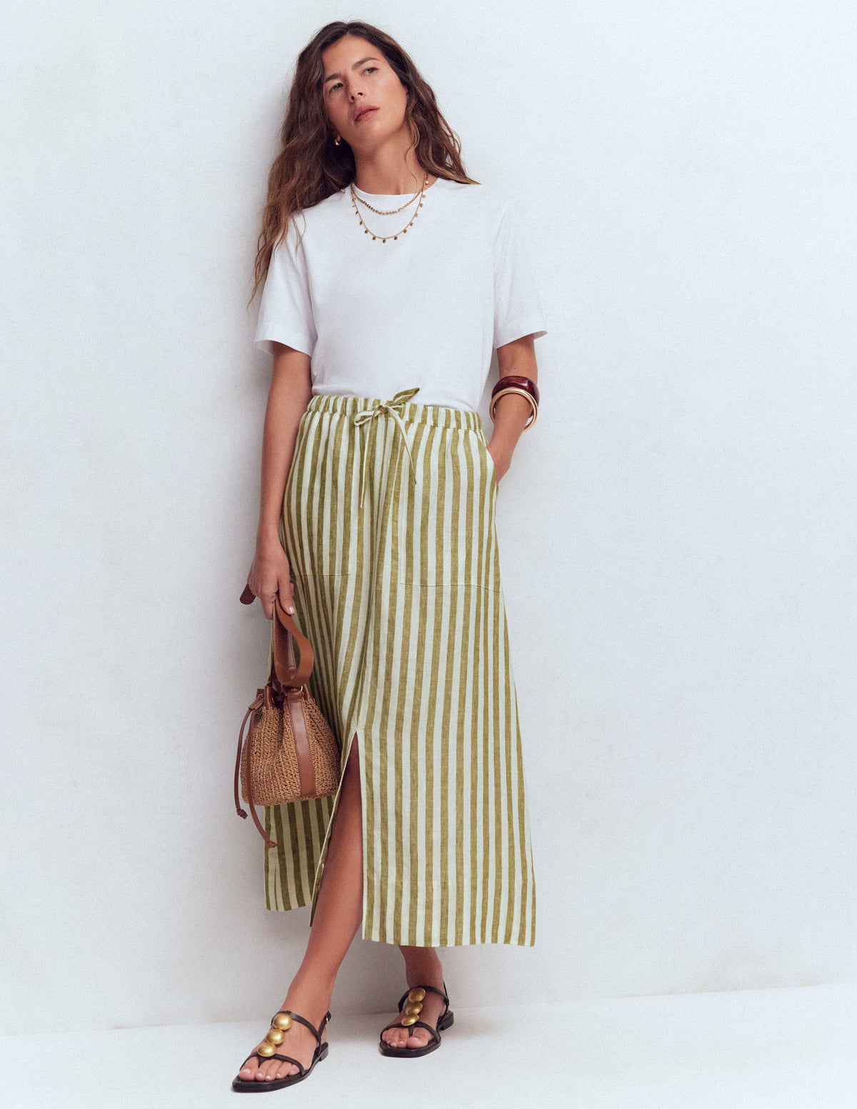 Layla Linen Skirt-Green Stripe - Image 4