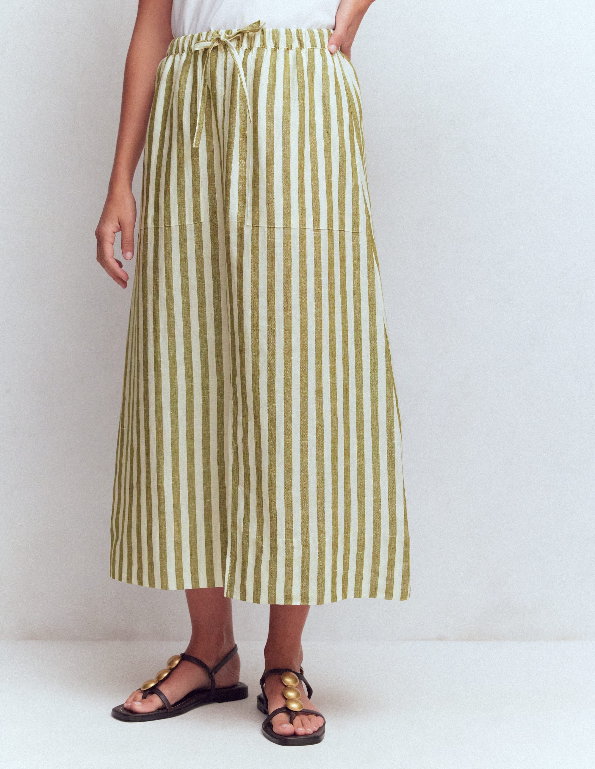 Layla Linen Skirt-Green Stripe - Image 5