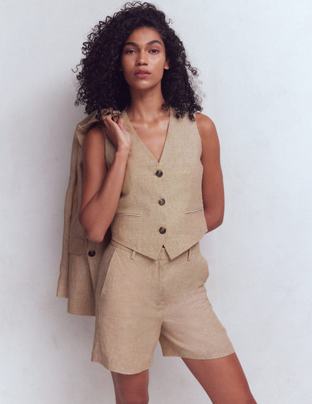 Short Belgravia en lin-Chambray cappuccino