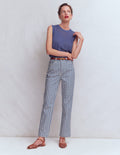 Jeans mit hohem Bund und geradem Bein-Blau Karo