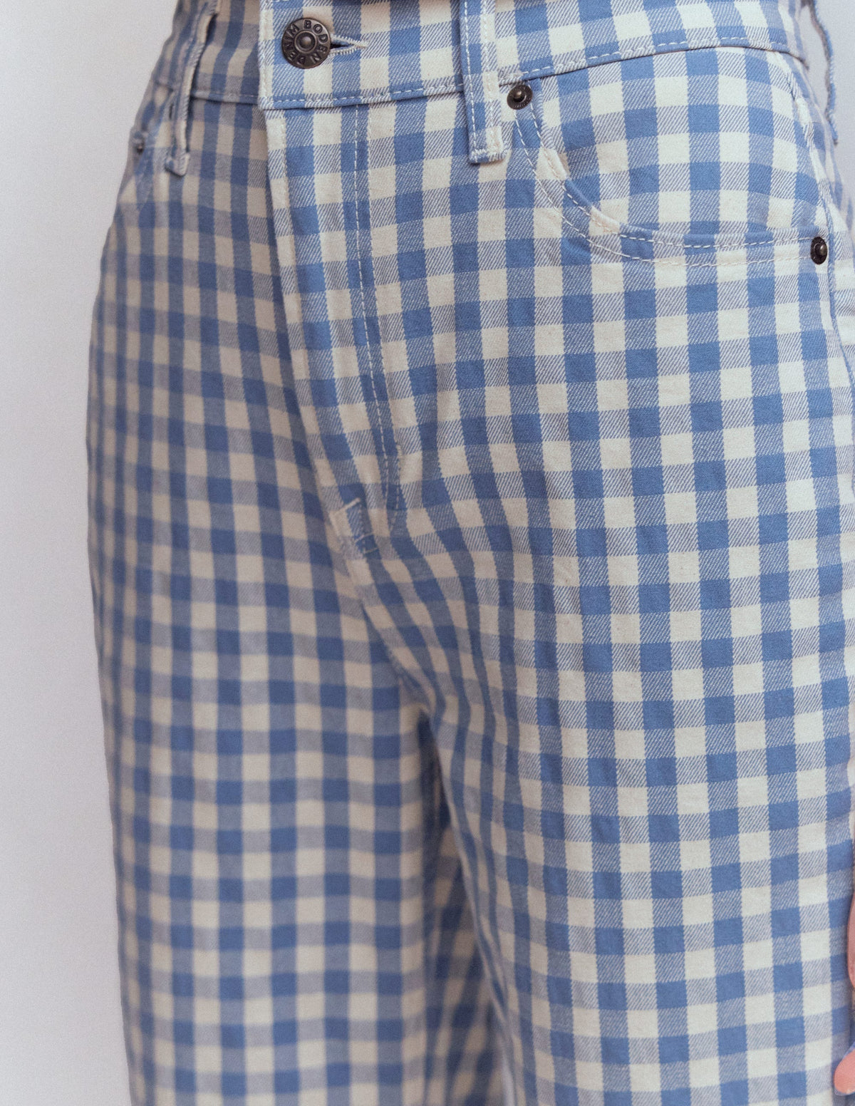 Jeans mit hohem Bund und geradem Bein-Blau Karo - Image 2