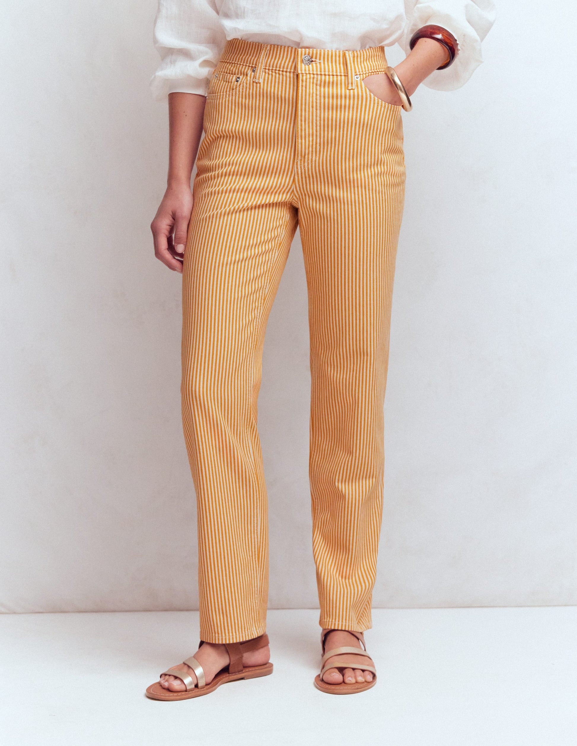 Jean droit à taille haute-Rayé Jaune-4