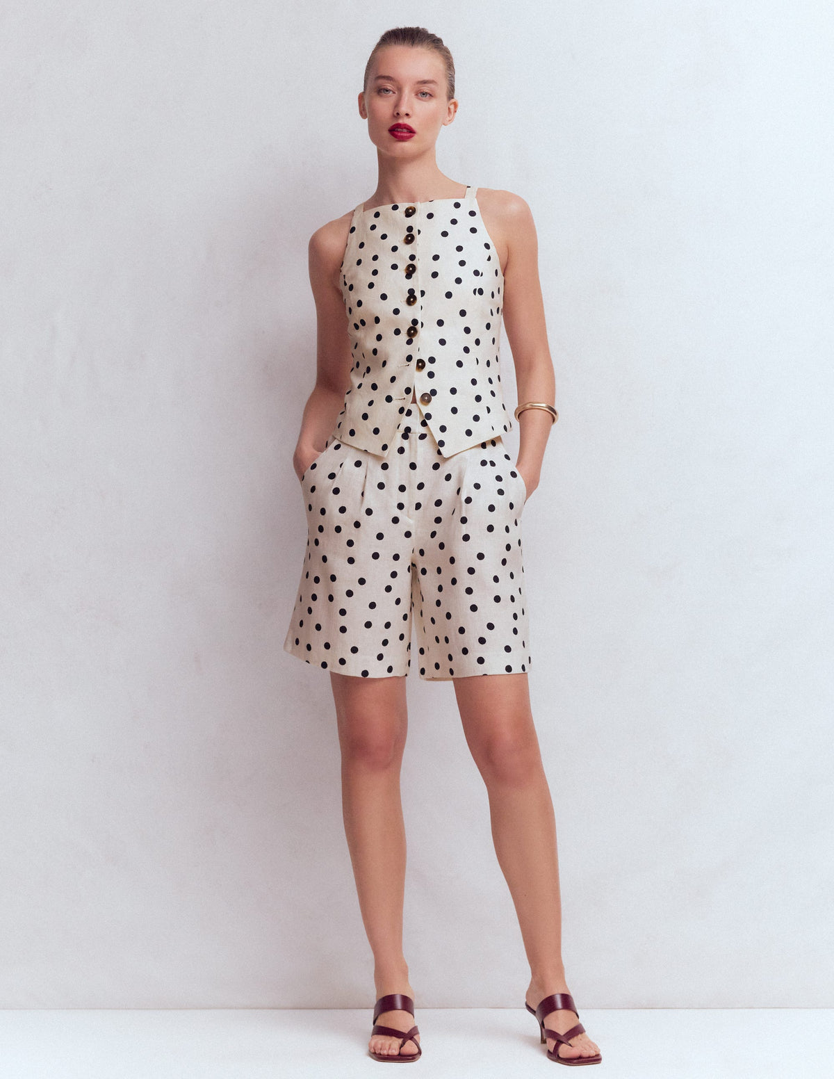 Kensington Linen Shorts-Ivory, Painted Dot - Image 4