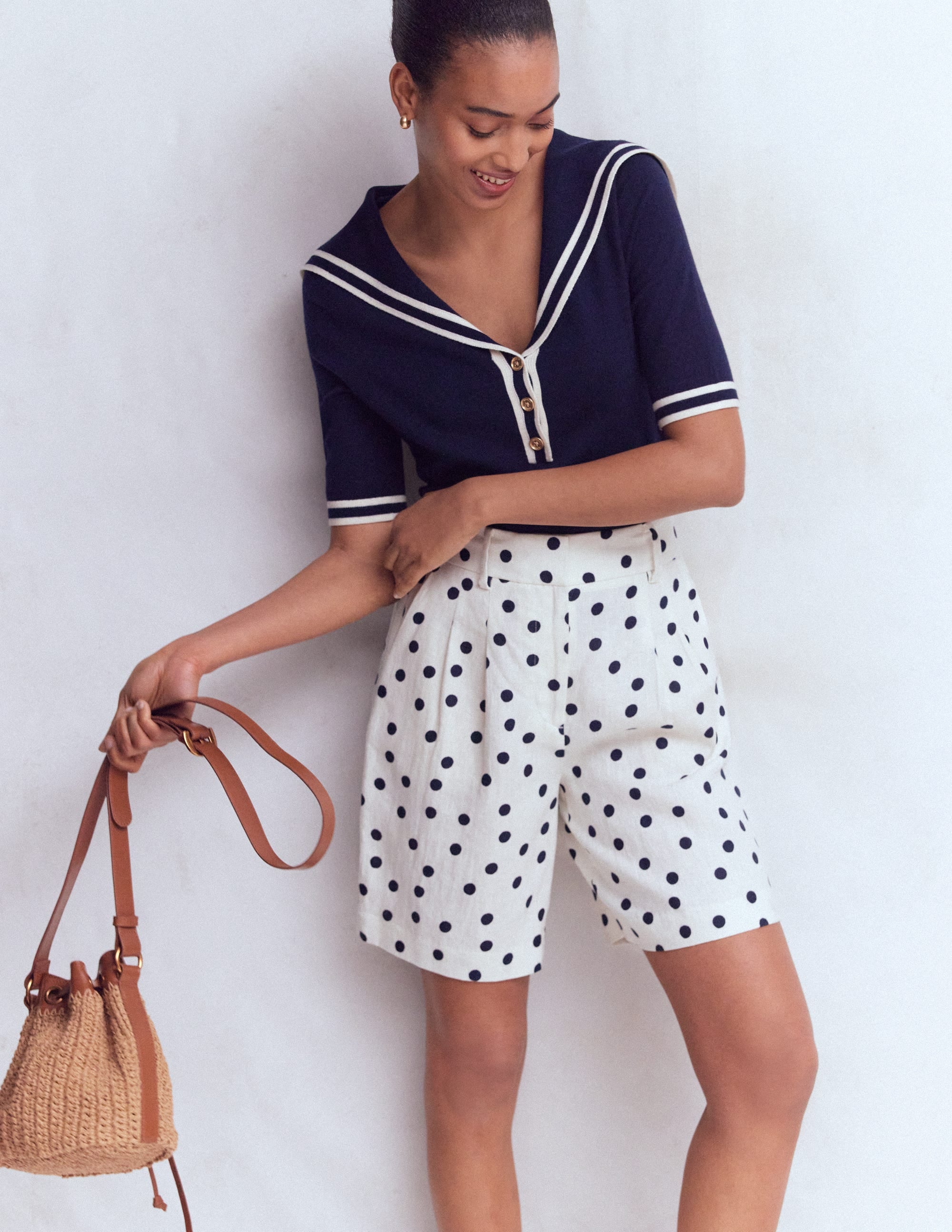 Kensington Linen Shorts-Ivory, Painted Dot - Image 6