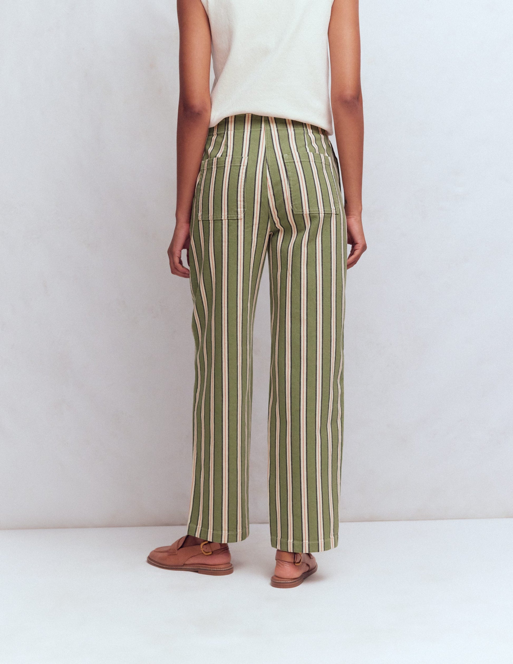 Barrel-Chinohose-Grün, Marineblau, Rosa Streifen-3