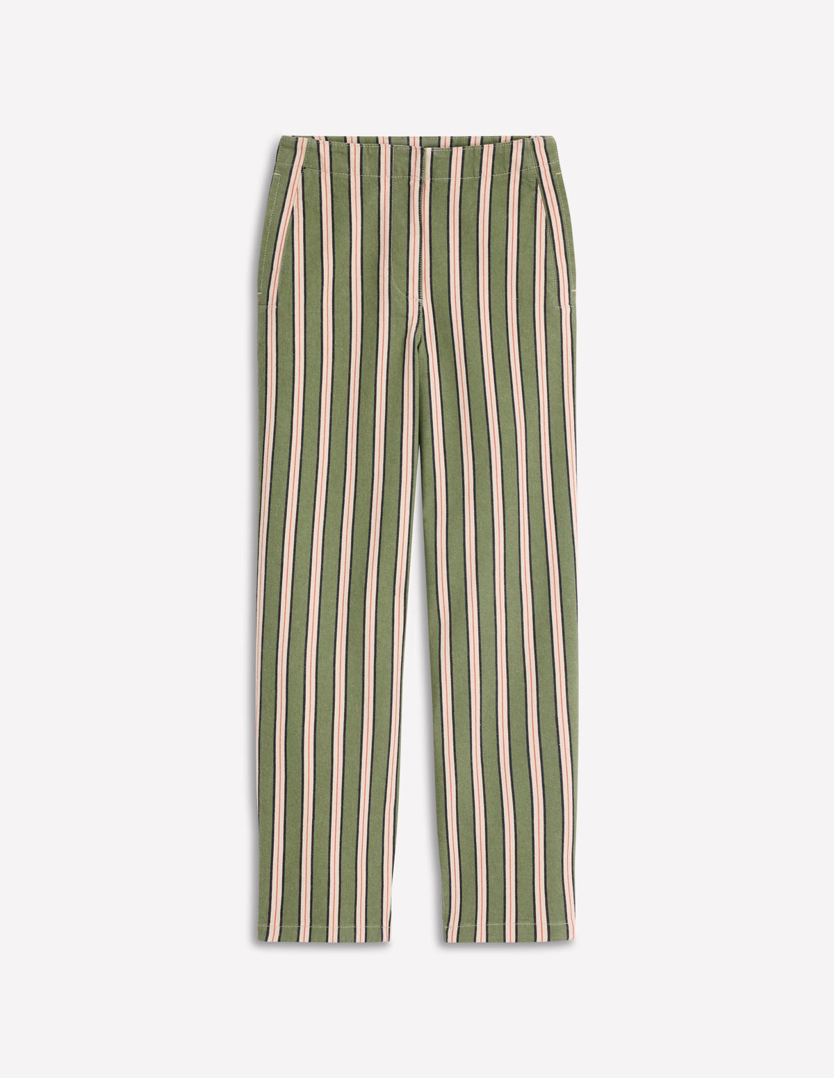 Barrel-Chinohose-Grün, Marineblau, Rosa Streifen-6