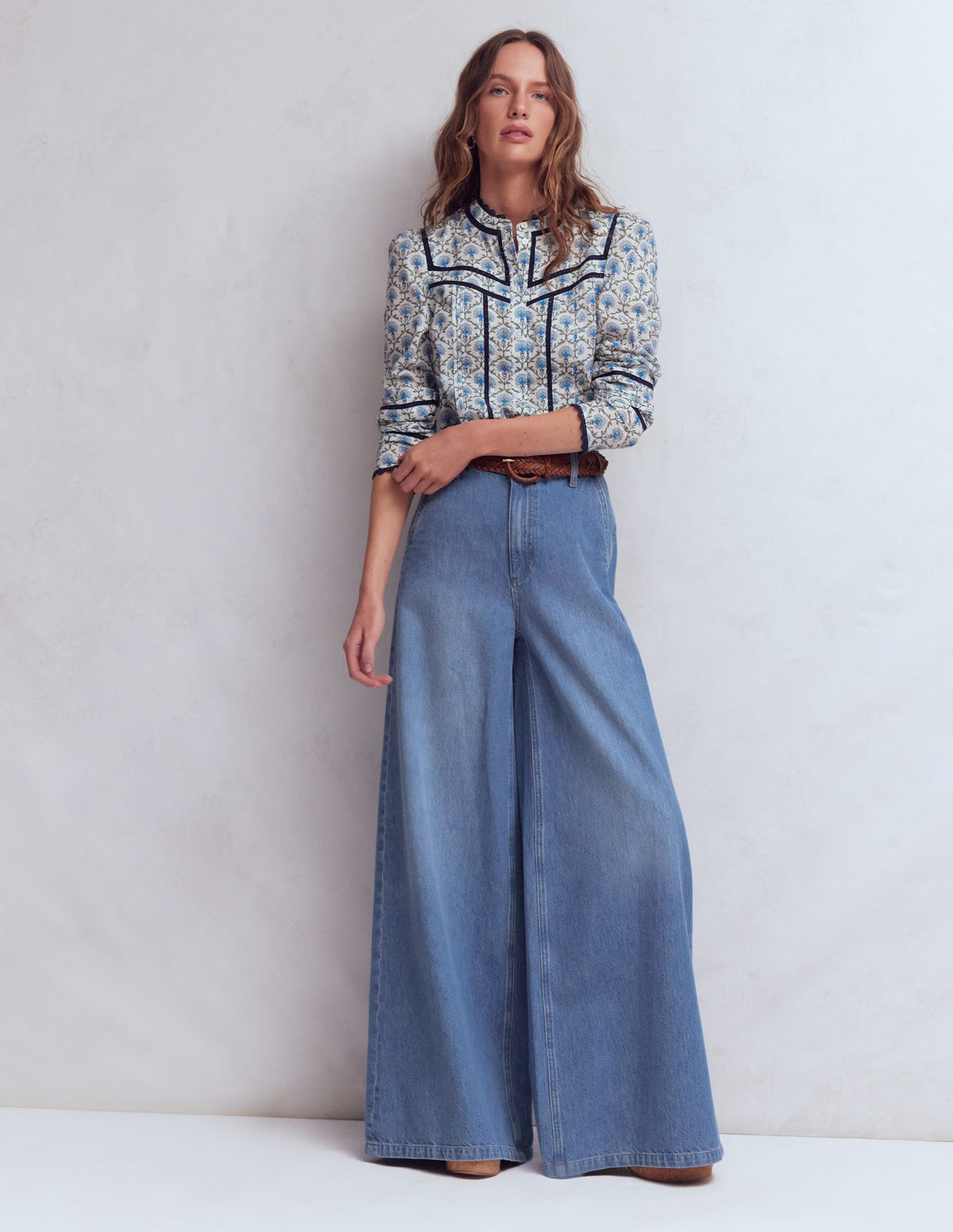 High Rise Palazzo Jeans-Light Wash - Image 1
