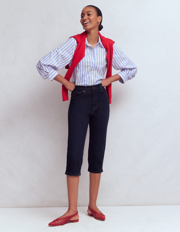 Jean capri à 5 poches-Indigo