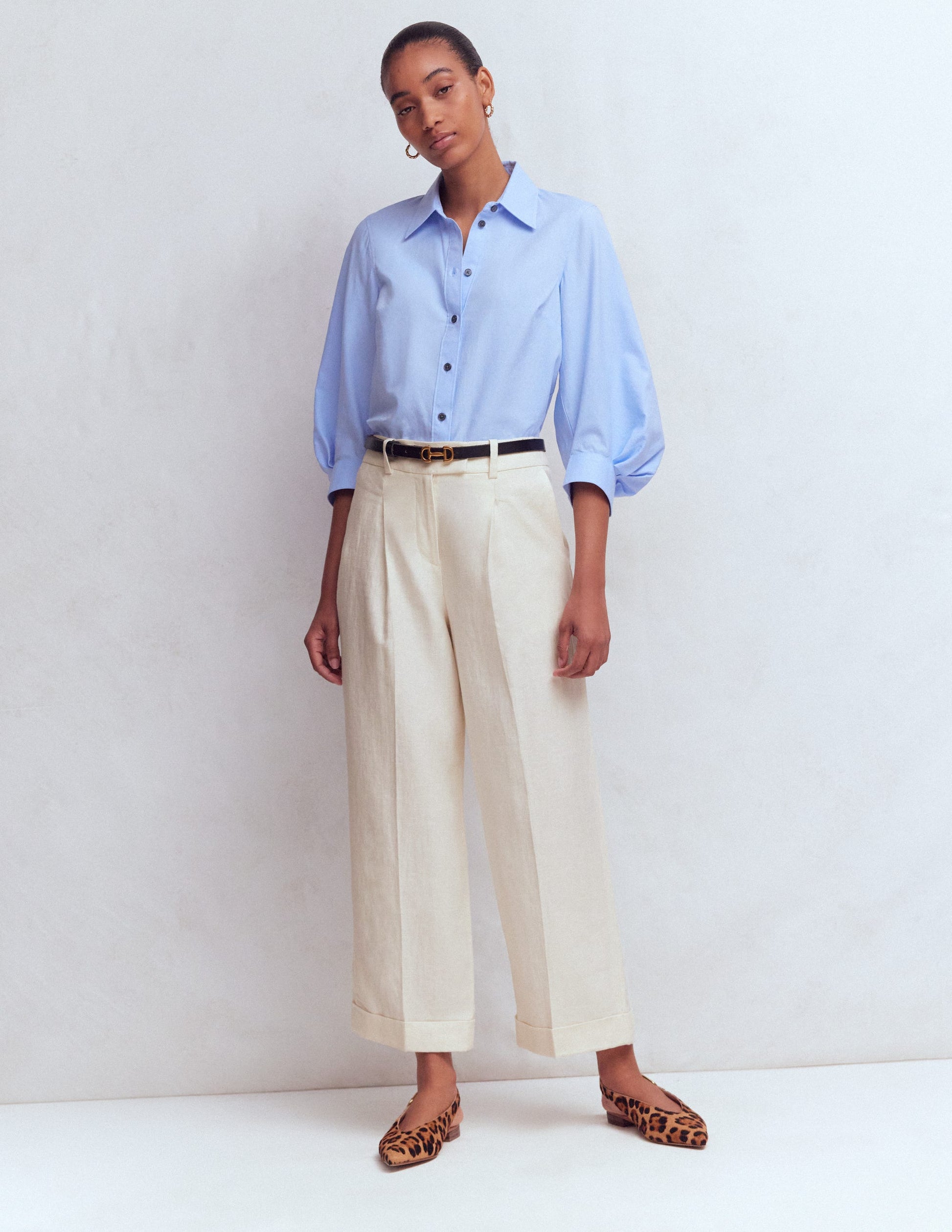 Chiswick Crop Linen Trousers-Ivory-1