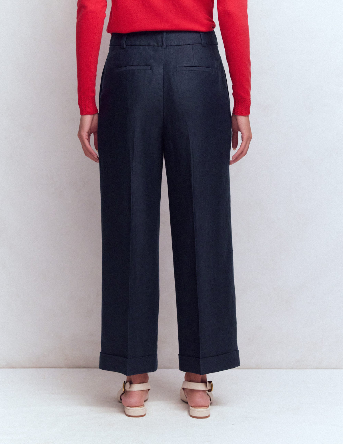 Chiswick Crop Linen Trousers-Navy - Image 3