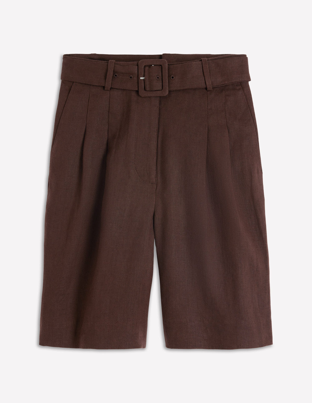 Chelsea Leinenshorts mit Gürtel-Bitterschokolade-7