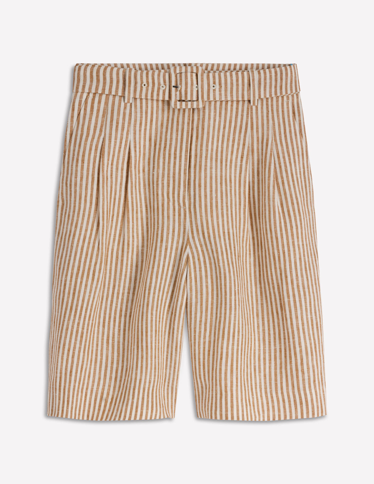 Chelsea Belted Linen Shorts-Brown, Ivory Ticking Stripe - Image 5