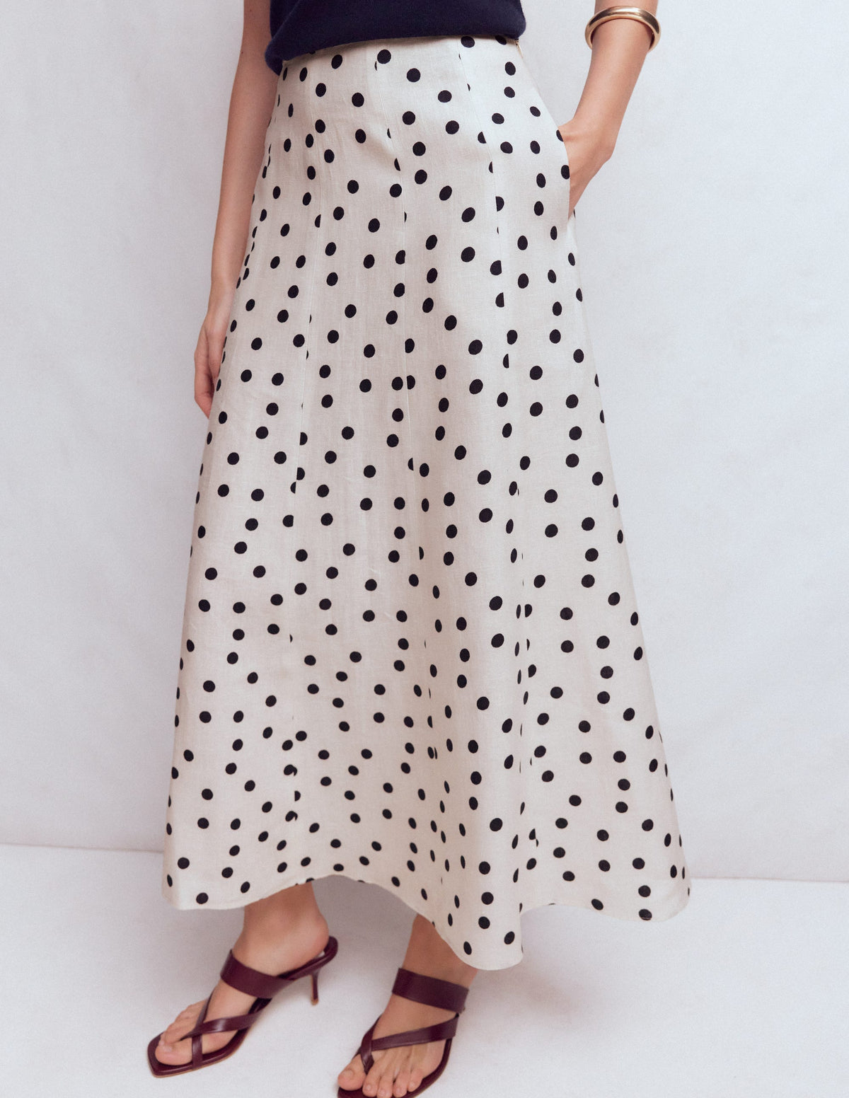 Miriam Linen Maxi Skirt-Ivory, Painted Dot - Image 3