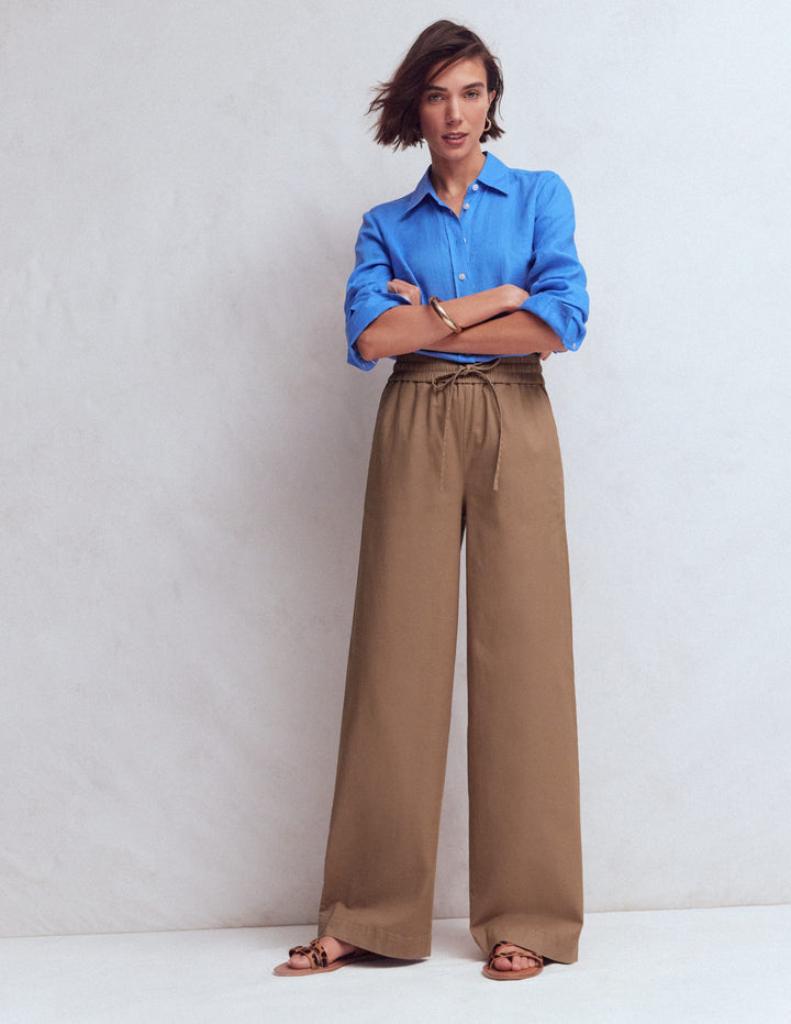 Pantalon Greenwich noué à la taille-Cappuccino