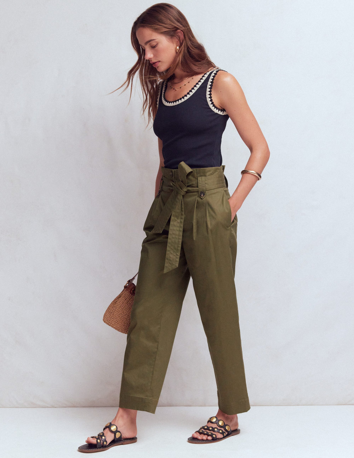 Hose mit Paperbag-Bund-Waldgrün - Image 1
