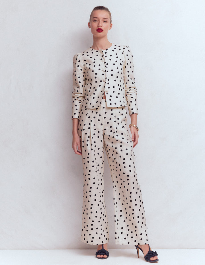 Mayfair Leinenhose-Naturweiß, Gemalte Tupfen