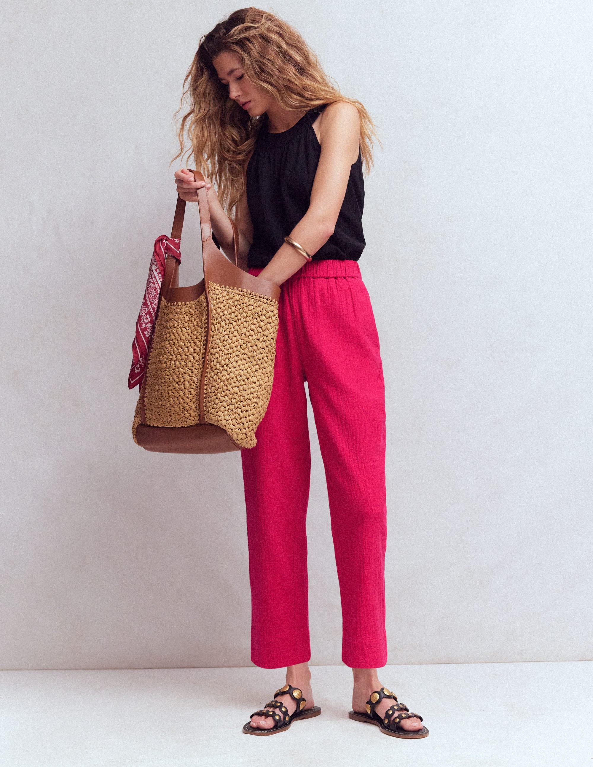 Double Cloth Crop Trousers-Pomegranate - Image 1