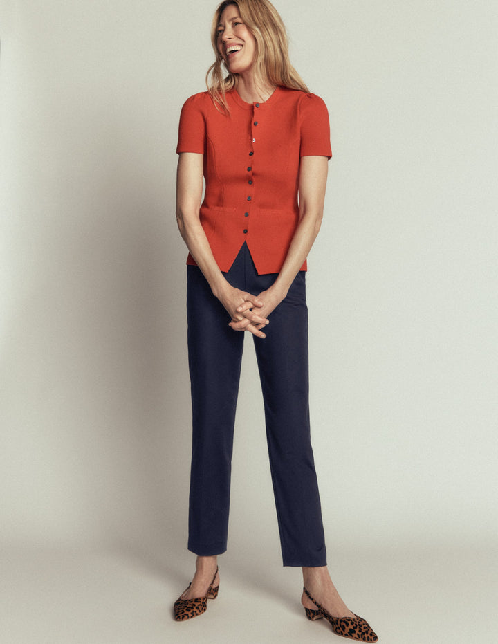 Pantalon slim en coton-Bleu marine